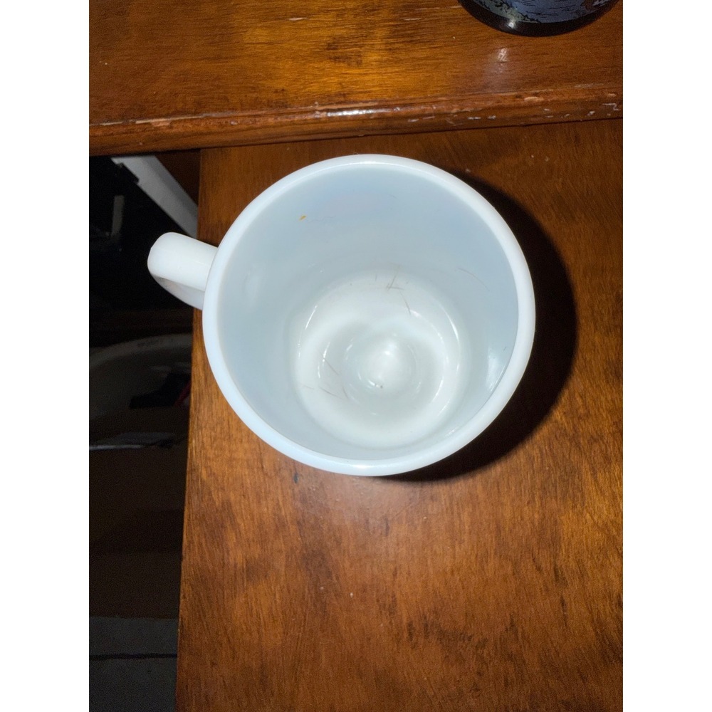 Vintage Milk Glass Telephone History Pedestal Mug Red Blue Graphic Timeline - Picture 3 of 4